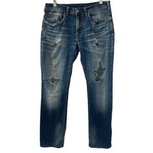 Buffalo Jeans Mens 32x31 David Bitton Driven X Destroyed Ripped Dark Wash Blue